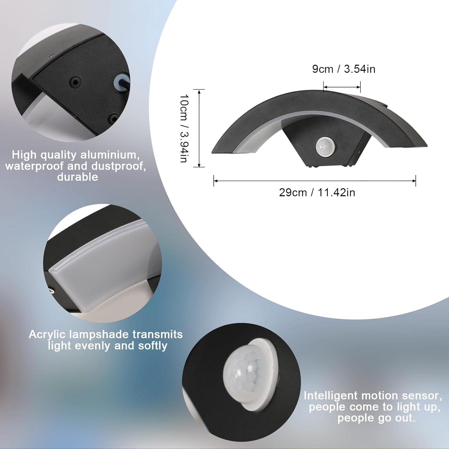 Detalle de Comely 2 Pezzi Applique da Parete Esterno con Sensore di Movimento – 24 W, 2700 LM, 6500K, IP65