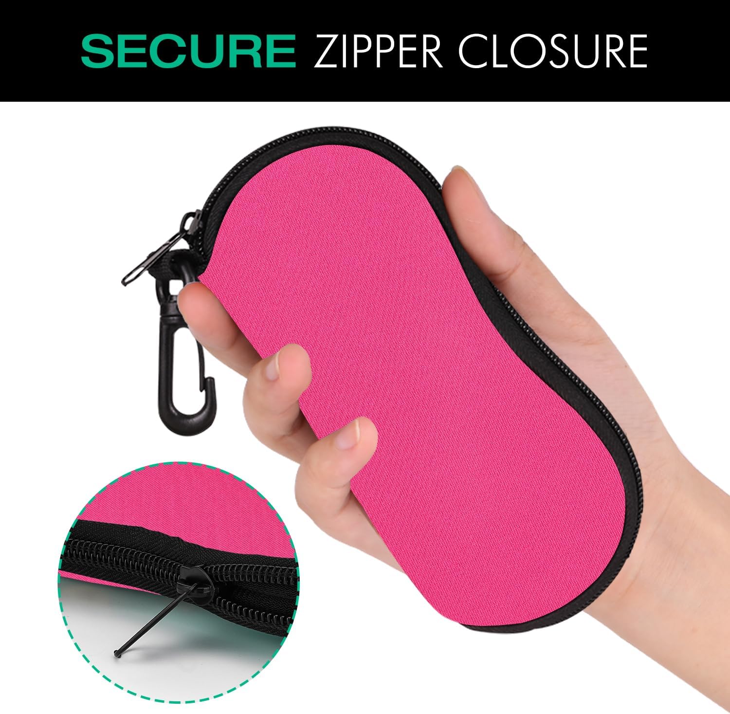 Thumbnail 4 de MoKo soft neoprene zip eyeglasses case with clip – protective pouch for sunglasses and eyewear