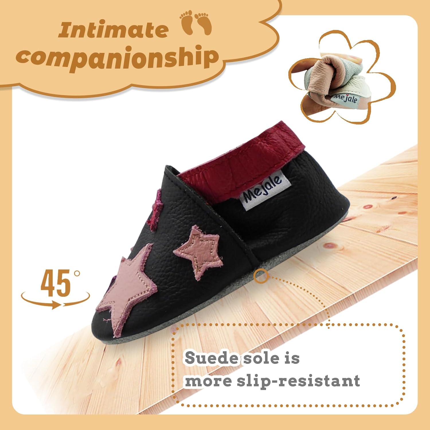 Thumbnail 2 de Mejale chaussons bébé en cuir doux à dessin animé étoiles, premiers pas antidérapants
