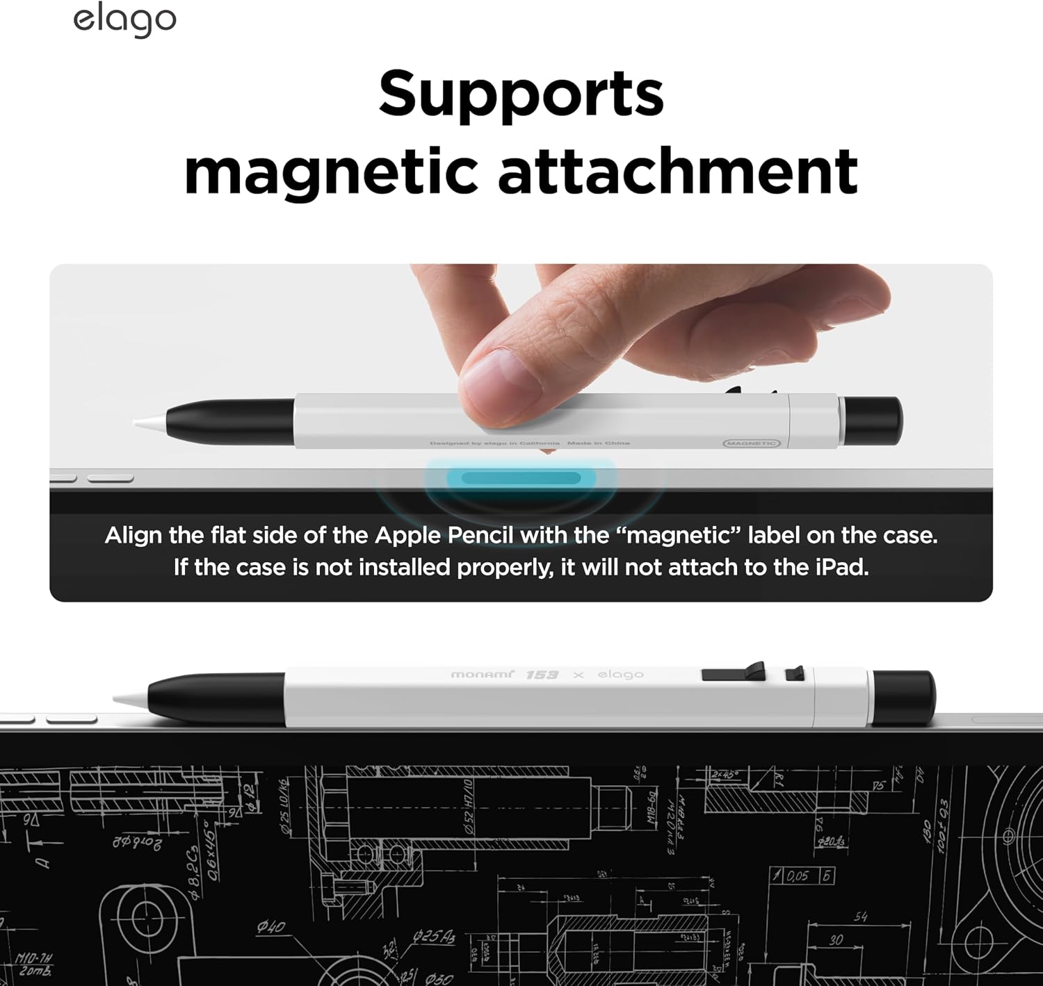 Detalle de elago X MONAMI Cover compatibile con Apple Pencil USB-C: custodia in silicone con attacco magnetico