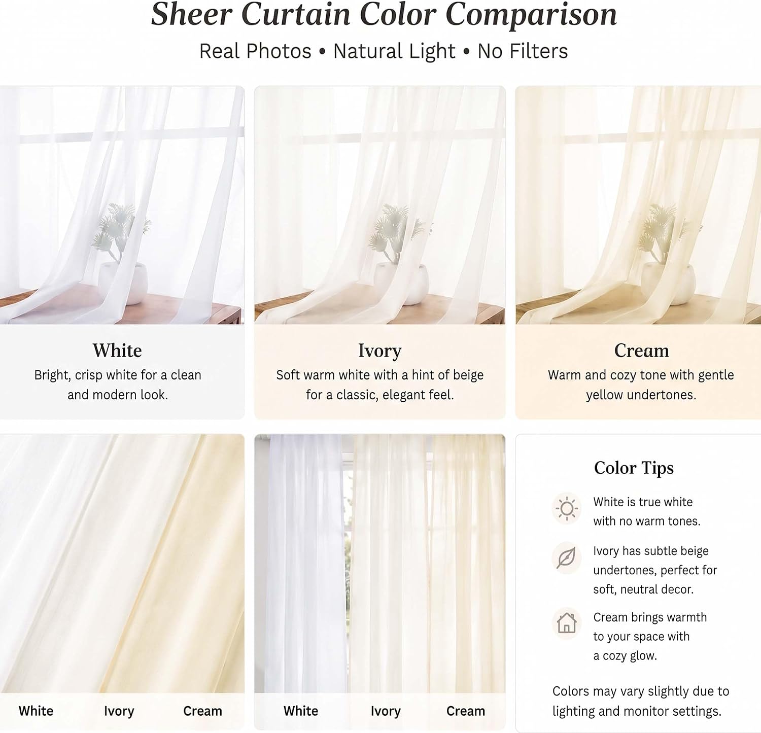 Detalle 2 de OWENIE Sheer Curtains, 108-Inch Length
