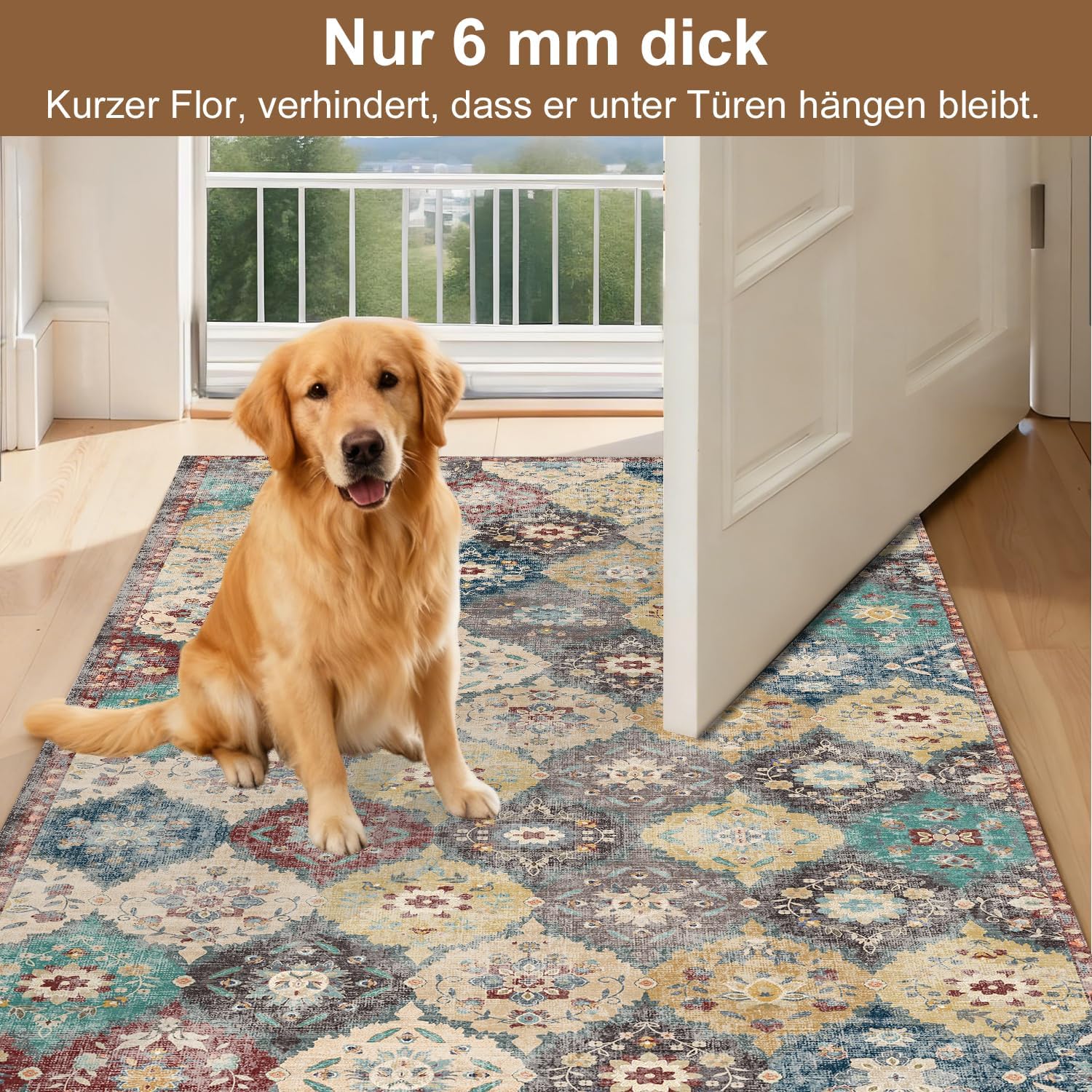 Detalle de WTHYGB Teppichläufer für Flur & Küche (60 x 300 cm) – rutschfest, waschbar, kurzflorig