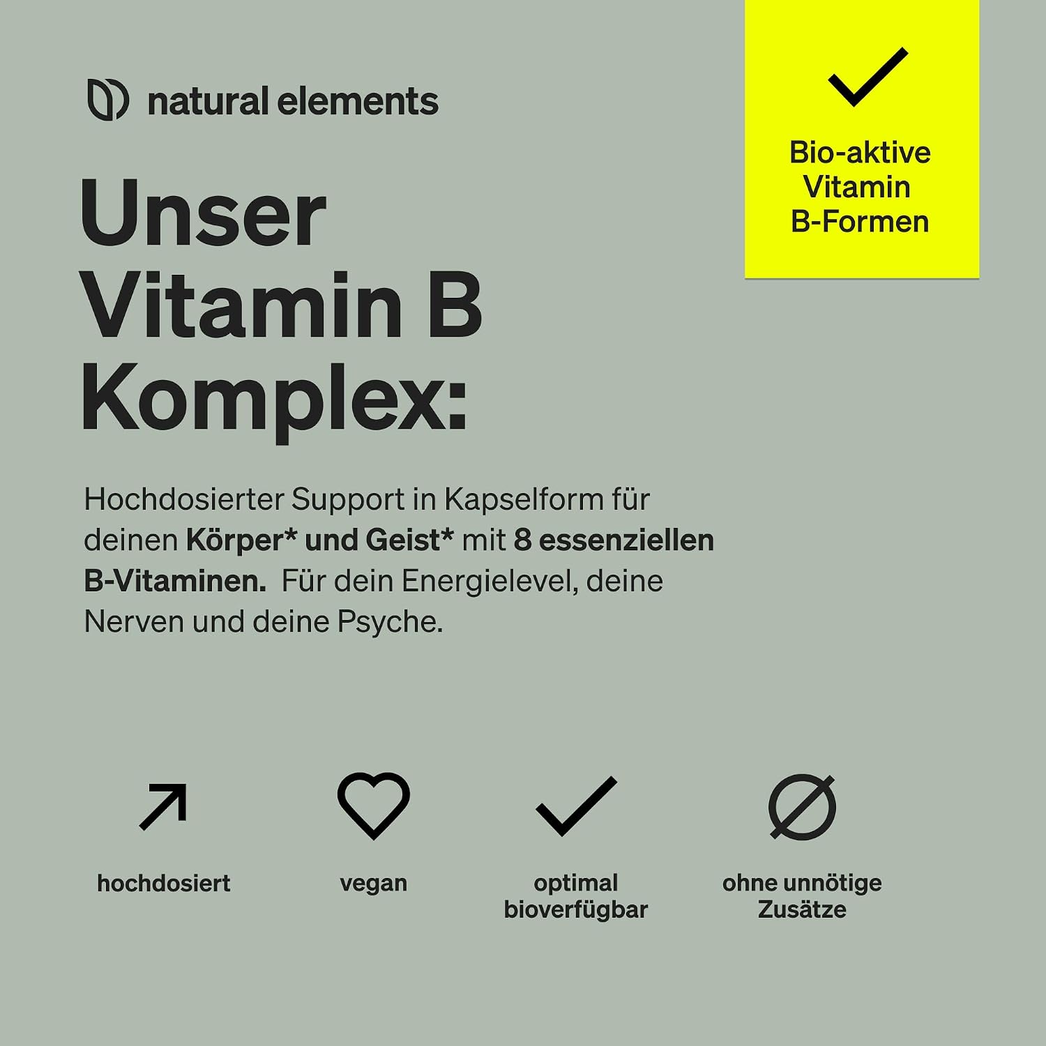 Detalle de natural elements Vitamin B Komplex 180 Kapseln – Vitamin B12 500 µg 💊