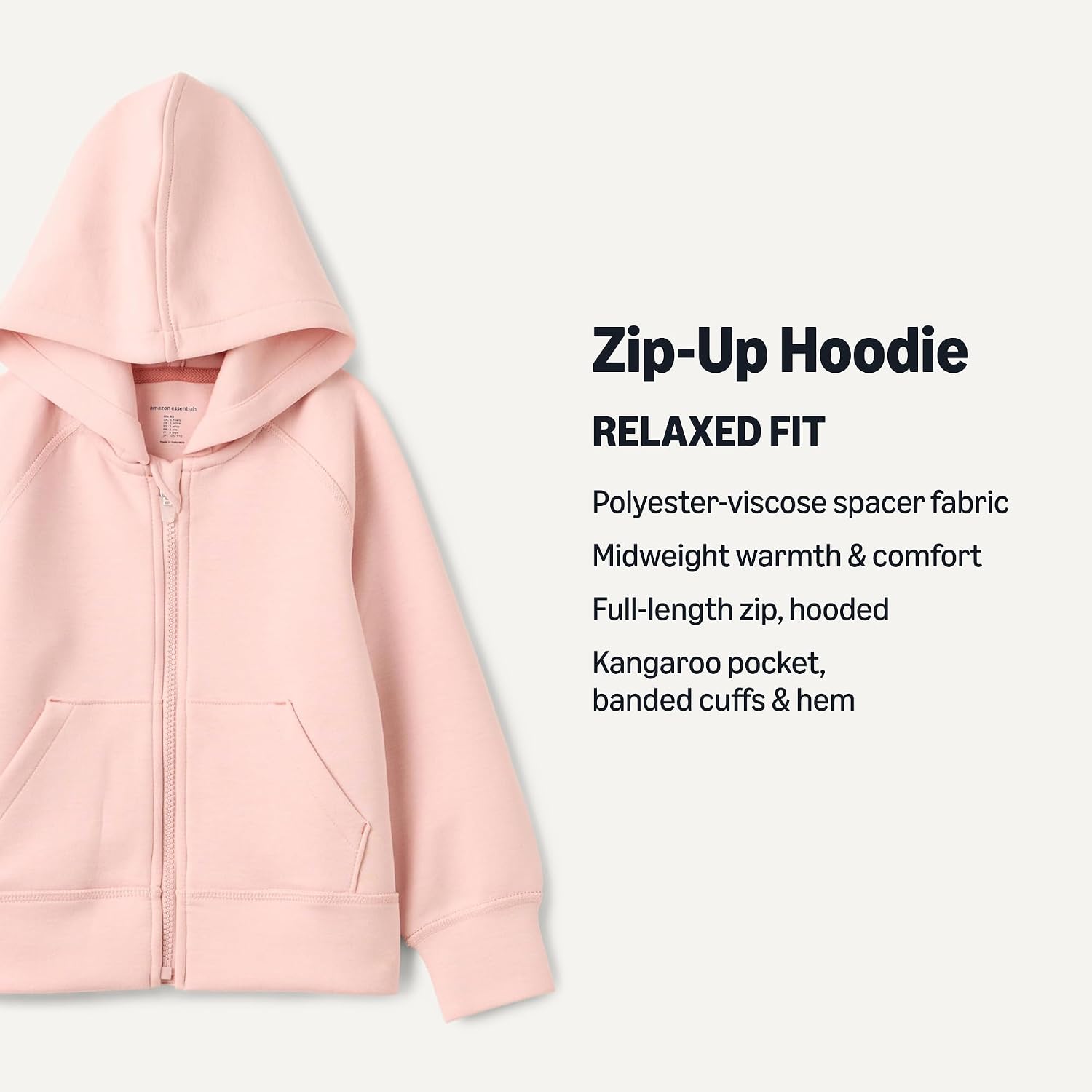 Detalle de Amazon Essentials Girls' Active Sweat Relaxed-Fit Full Zip Hoodie: Versatile Comfort for School, Play, and Practice