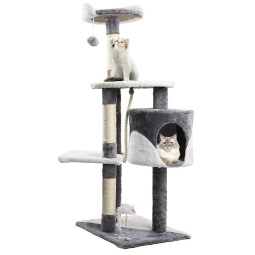 Nobleza Rascador para Gatos (Altura 118,5 cm) — Árbol Estable con 3 plataformas, cueva, pompón y peluche