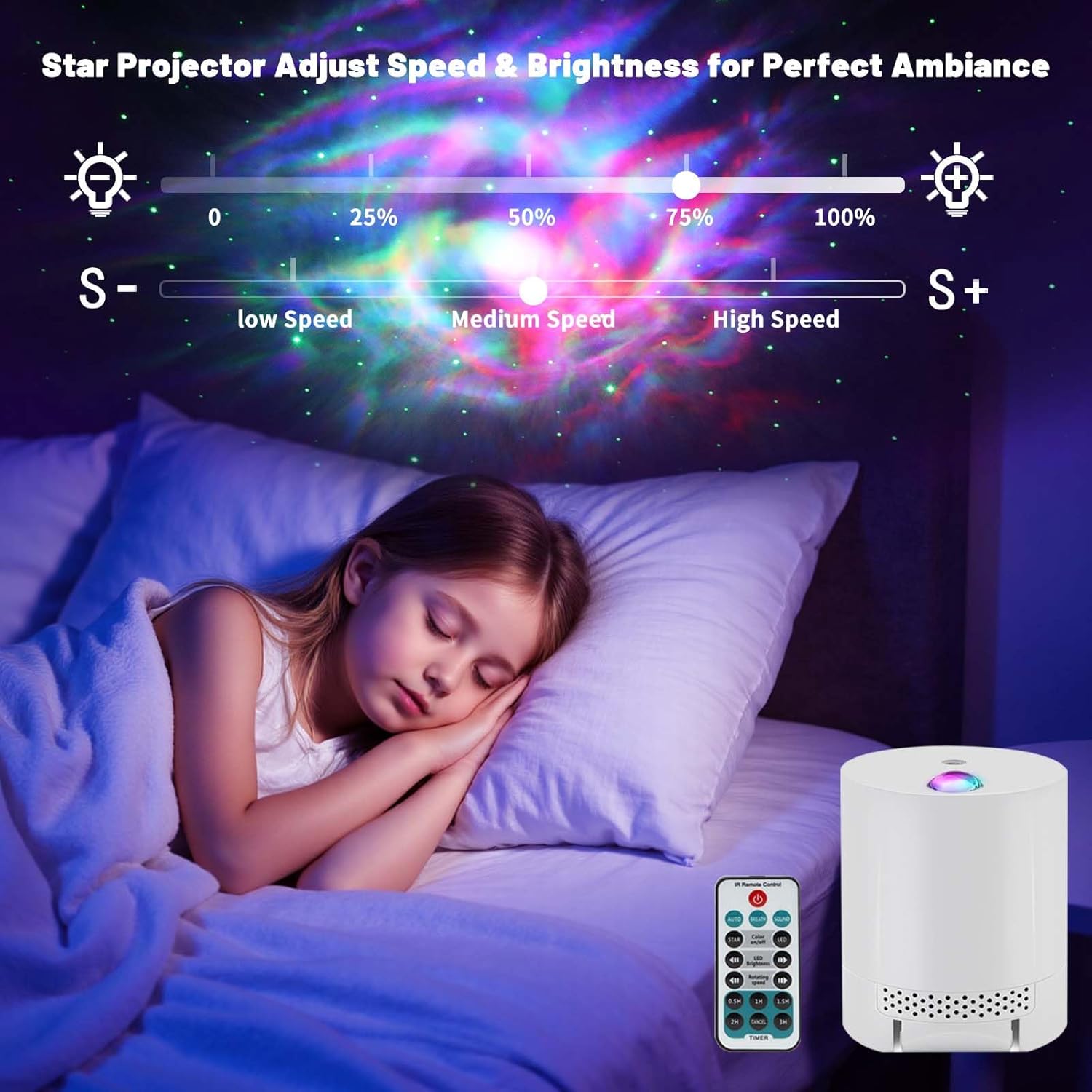 Detalle de CAIYUE Star Projector Galaxy Projector with Remote Control, Ocean Wave Night Light