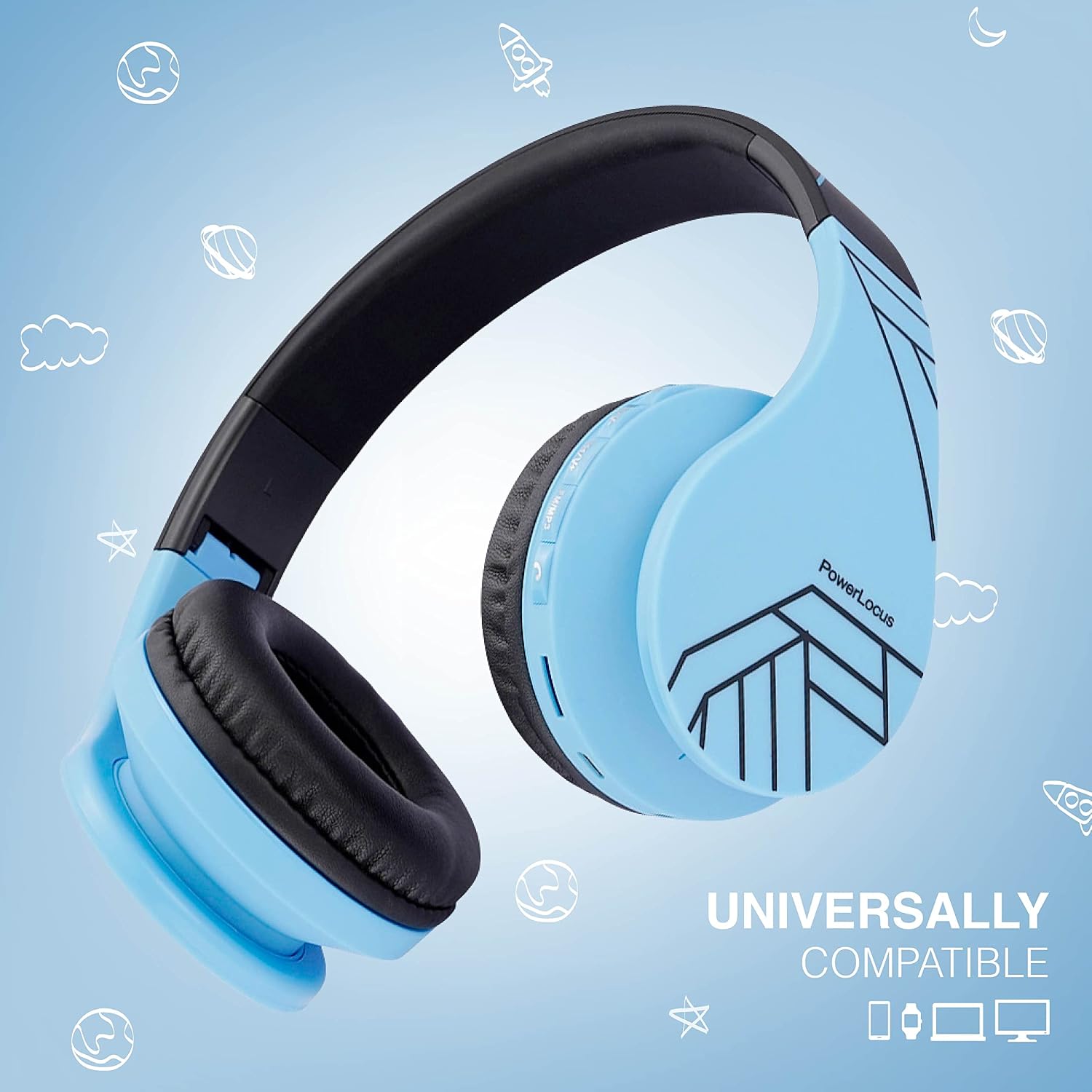 Detalle 2 de PowerLocus P2 Kids’ Bluetooth Headphones, Foldable Over-Ear, 85 dB Limit
