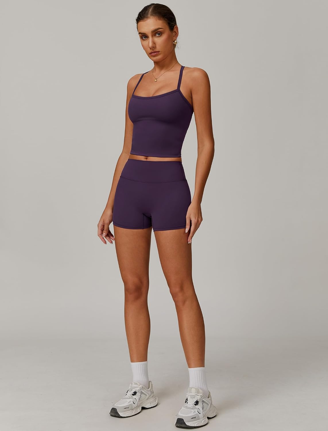 Detalle 2 de QBGJTD Two Piece Workout Set for Women: Seamless Tank Top + High Waist Shorts