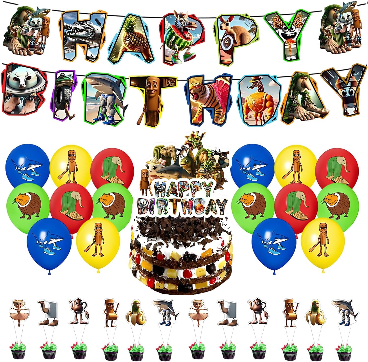Detalle de Brainrot Geburtstag Deko Set – 30 Stück inklusive Banner und Cupcake-Dekorationen