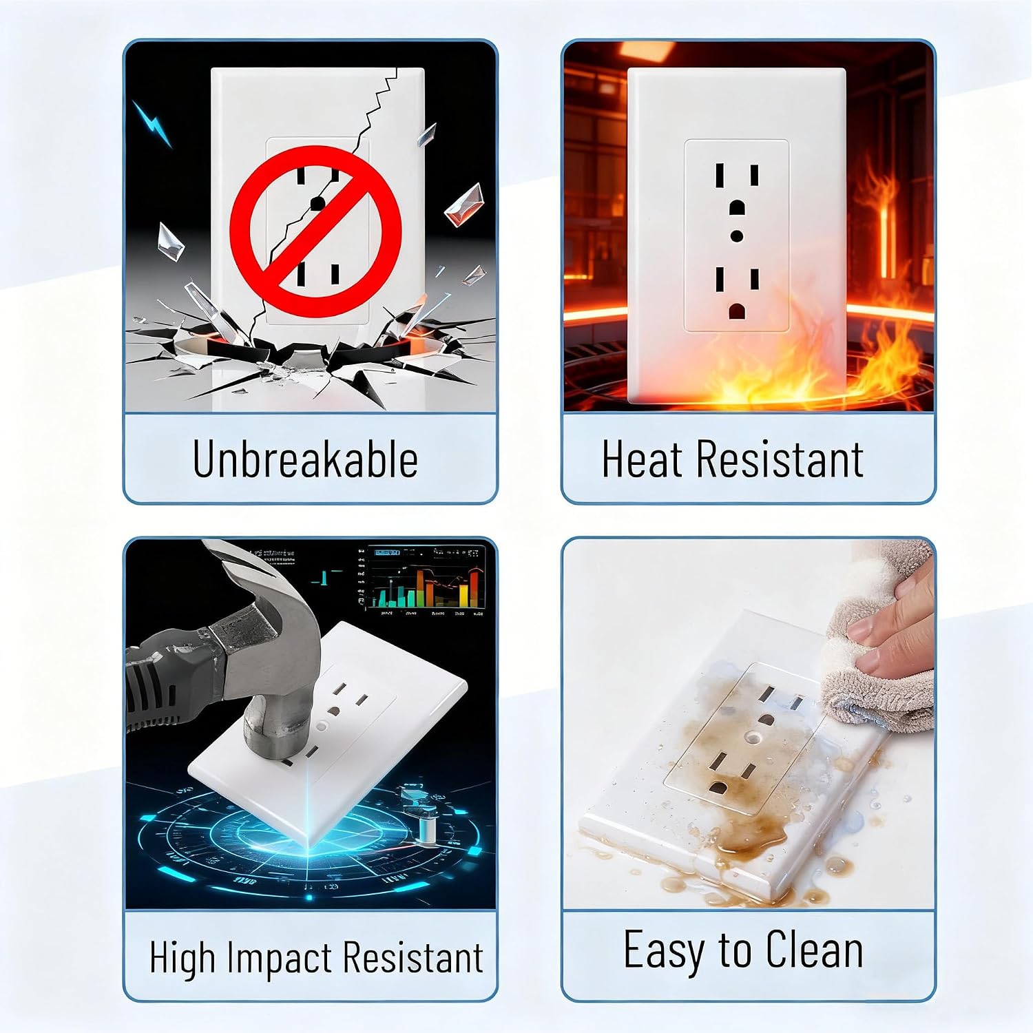 Detalle 2 de ZEFTV 20-Pack Duplex Outlet Wall Plates, 1-Gang White Polycarbonate