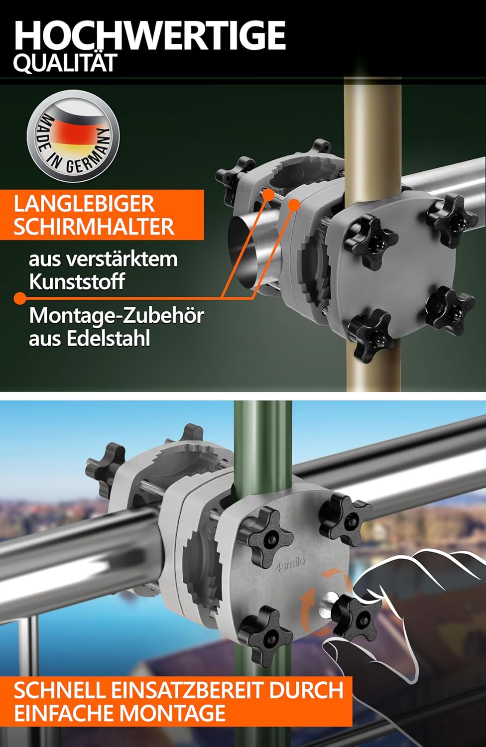 Thumbnail 4 de 4smile Sonnenschirmhalter Balkongeländer SunnyGuy, Anthrazit – Bombensichere, universelle Halterung für Balkonsonnenschirme