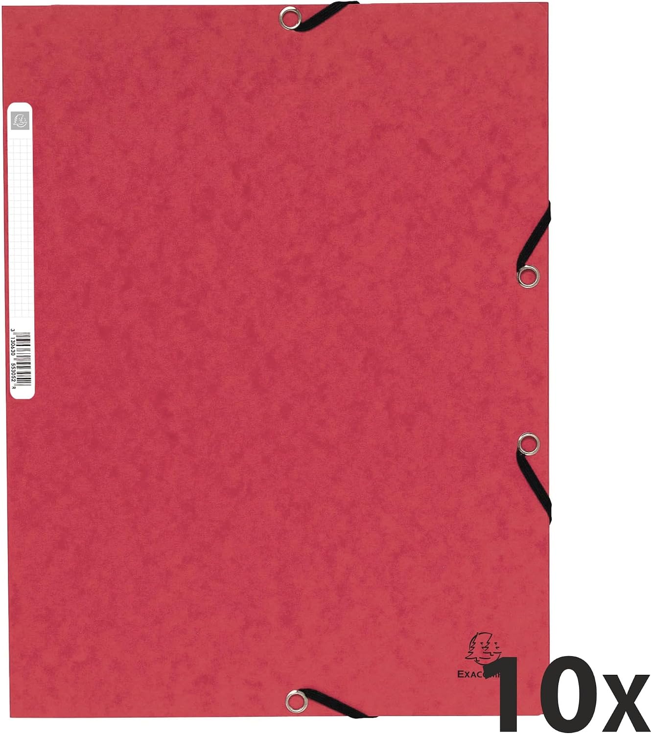 Thumbnail 1 de Exacompta 55305E – Paquet de 10 chemises à élastiques, pochettes 3 rabats, 24 x 32 cm, carte lustrée 355 g/m², A4, rouge