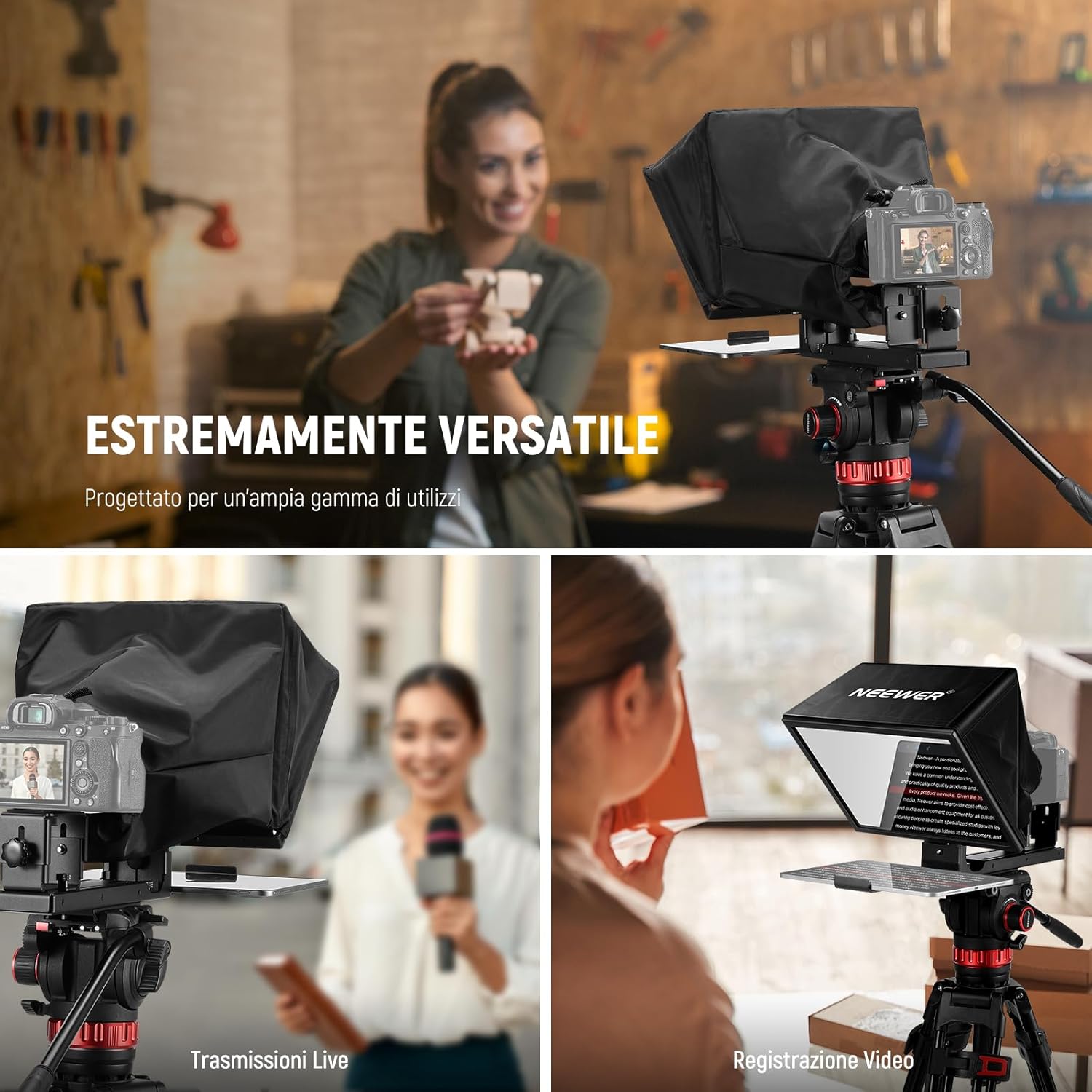 Thumbnail 6 de NEEWER BASICS X12B teleprompter sollevabile in lega di alluminio da 12" per iPhone, iPad, tablet e fotocamere