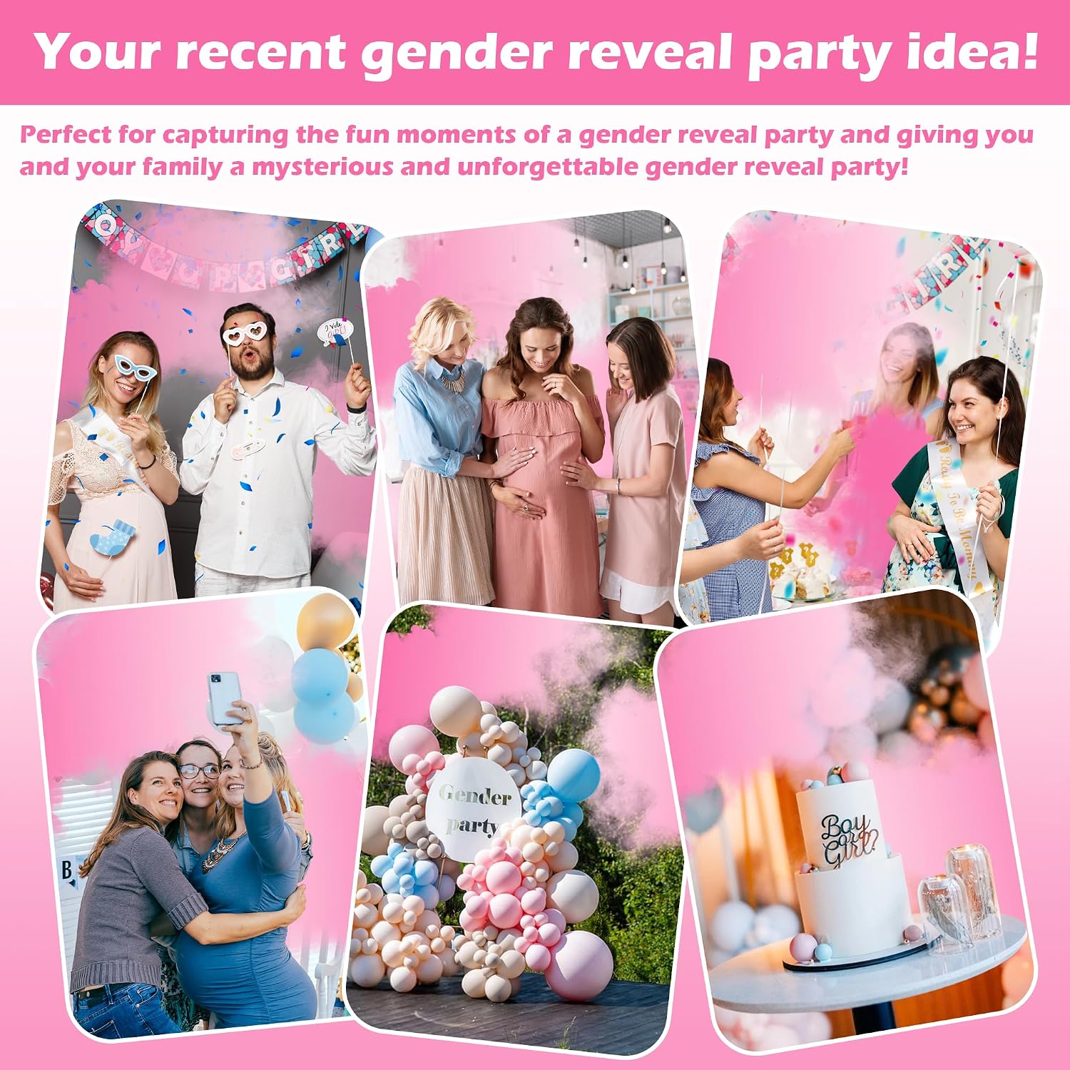 Detalle de Roze poederspray voor genderreveal, 2 spuitbussen met maïszetmeel