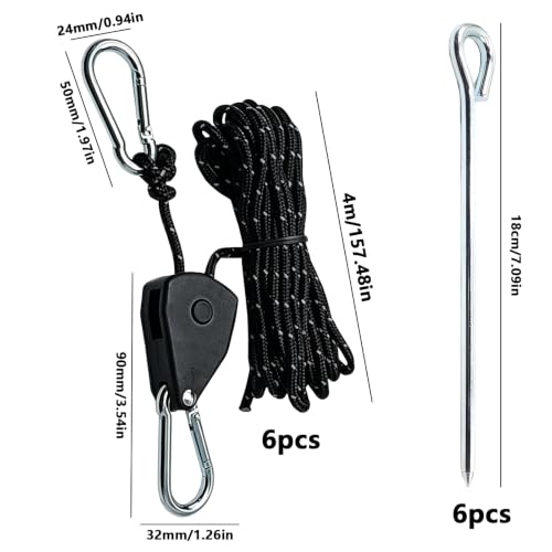 Detalle 2 de LEIMEND Abspannseile mit Seilspanner Set – 6er Pack Zeltschnur + 6 Erdspieße
