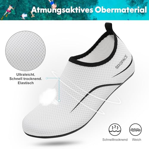 Detalle de Sixspace Badeschuhe Damen/Herren Wasserschuhe mit rutschfester Sohle – Weiß, EU 39