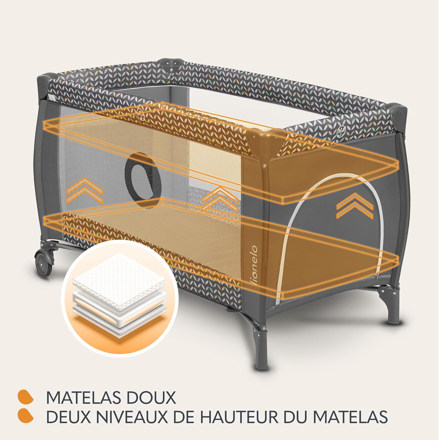 Thumbnail 2 de Lionelo Sven Plus 2 en 1 : lit bébé avec table à langer, baldaquin et moustiquaire