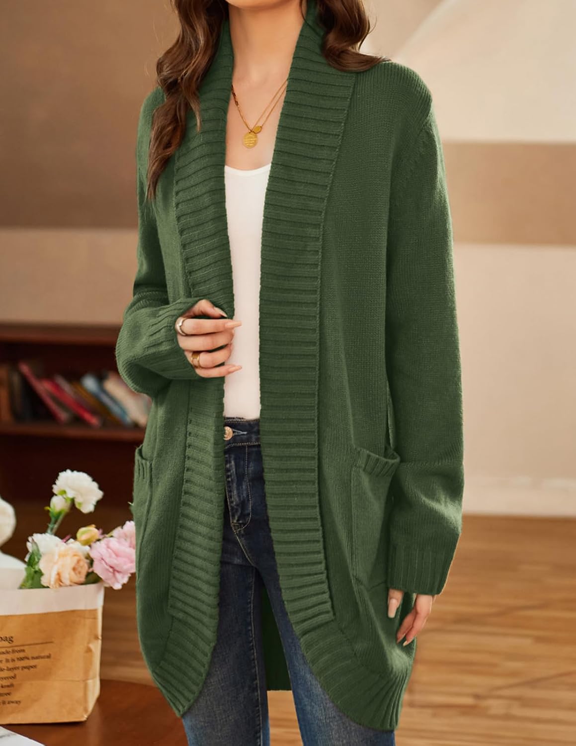 Thumbnail 4 de GRACE KARIN Women's Knit Cardigan with Curved Hem and Two Pockets