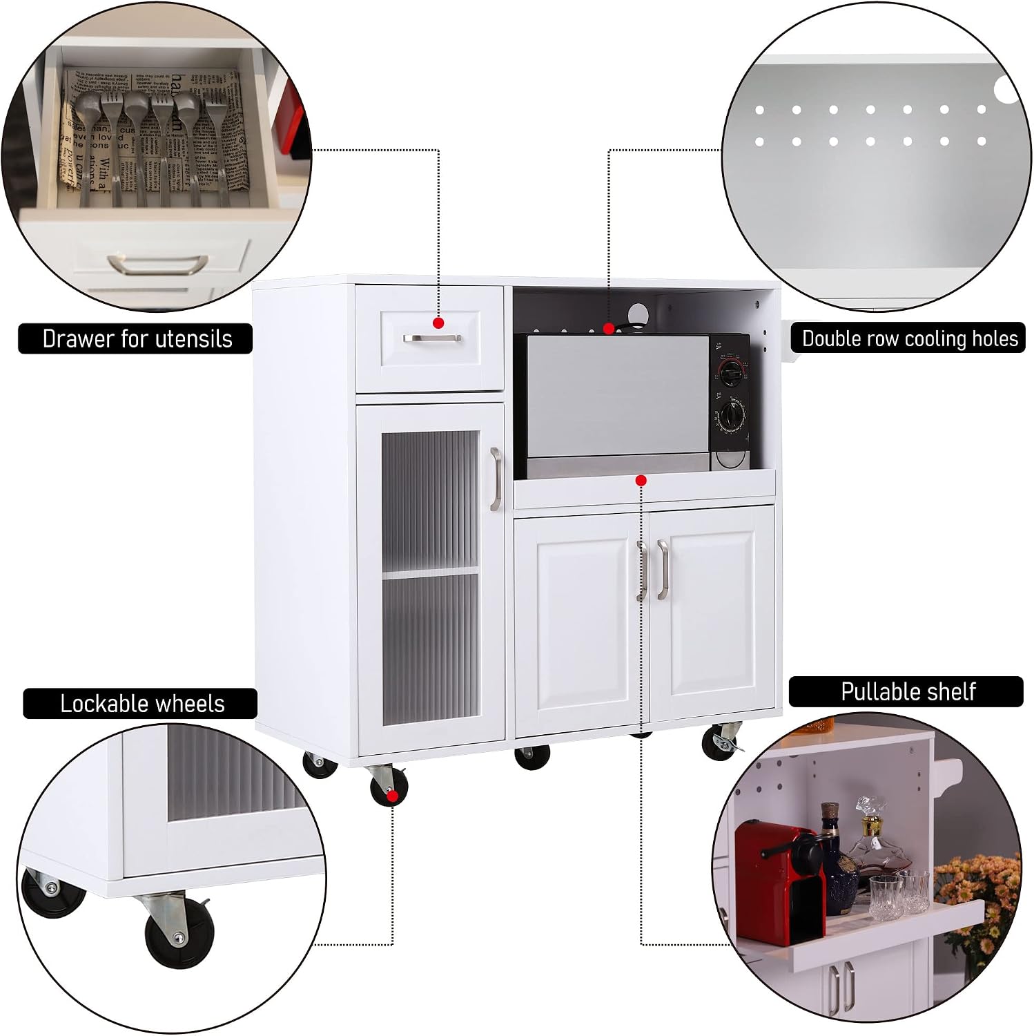 Detalle de PHI VILLA Microwave Stand Cart MDF