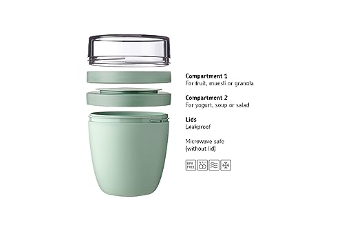 Detalle 2 de Mepal Müslibecher to go – zwei Behälter Lunchpot mit je eigenem Deckel, Nordic Blue