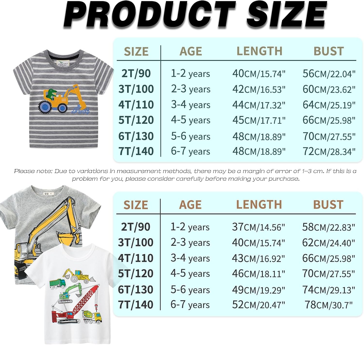 Thumbnail 5 de Kinder T-Shirt Jungen Kurzarm „Cartoon Bagger“ im 3er-Pack (2–7 Jahre) – Baumwolle & atmungsaktiv