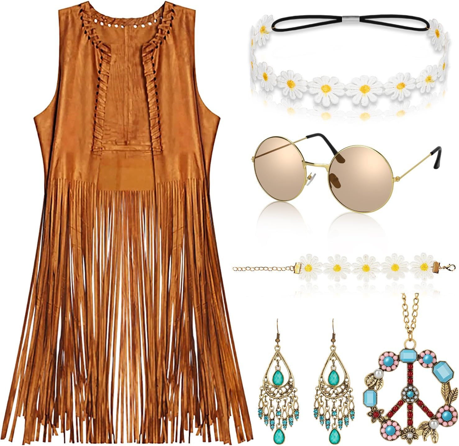 Detalle de Alintor Hippie Kostüm Damen 7-teilig
