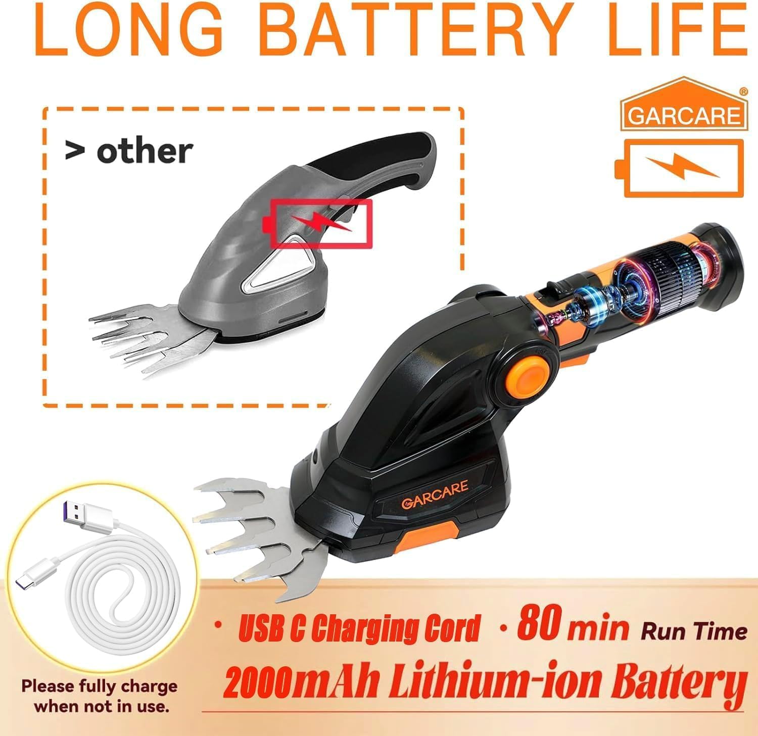 Thumbnail 4 de GARCARE 2 in 1 Cordless Grass Trimmer (7.2V) with 2000mAh battery and multi-function conversion