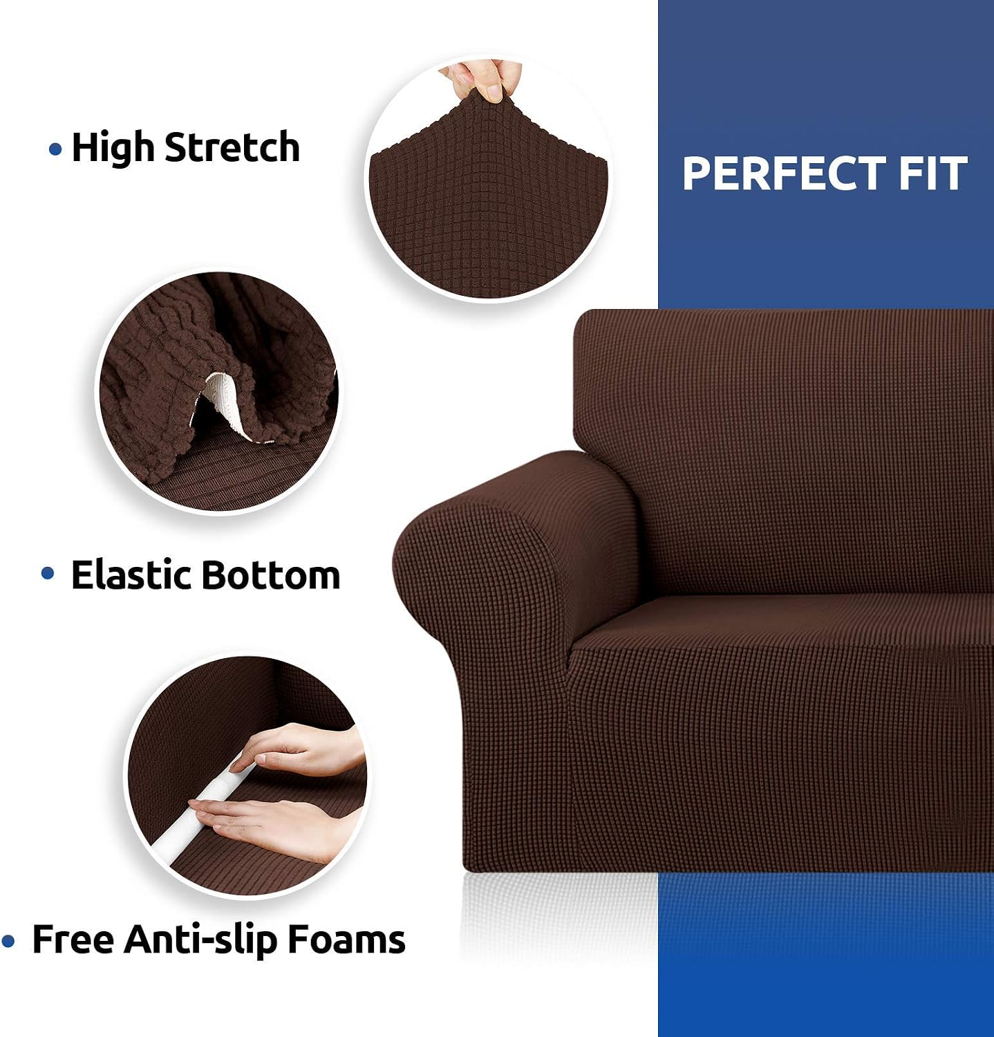 Thumbnail 6 de KEKUOU Stretch Sofa Cover Slipcover for 3-Cushion Sofa (78"–94"), Jacquard Large Chocolate