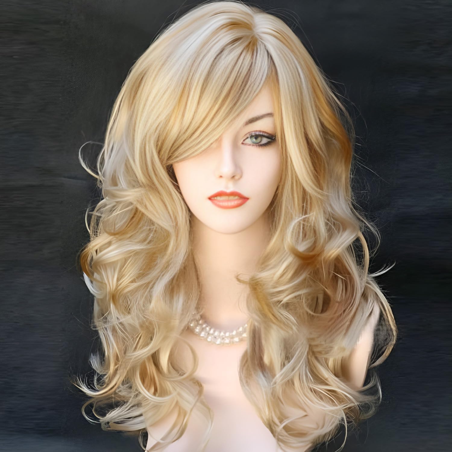 Detalle 2 de RightOn WIG205-DV 22-Inch Brown Mix Blonde Wig with Long Curls and Bangs