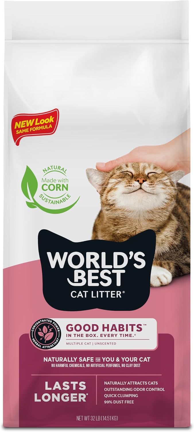 Detalle de WORLD'S BEST CAT LITTER Comfort Care Unscented (28 lb) – Natural Corn, Quick Clumping, Flushable & 99% Dust Free
