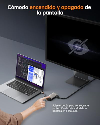 Detalle de NOVOO USB C Hub 7-en-1: estación de acoplamiento con HDMI 4K@60Hz, Ethernet y carga PD para MacBook, iPad y más