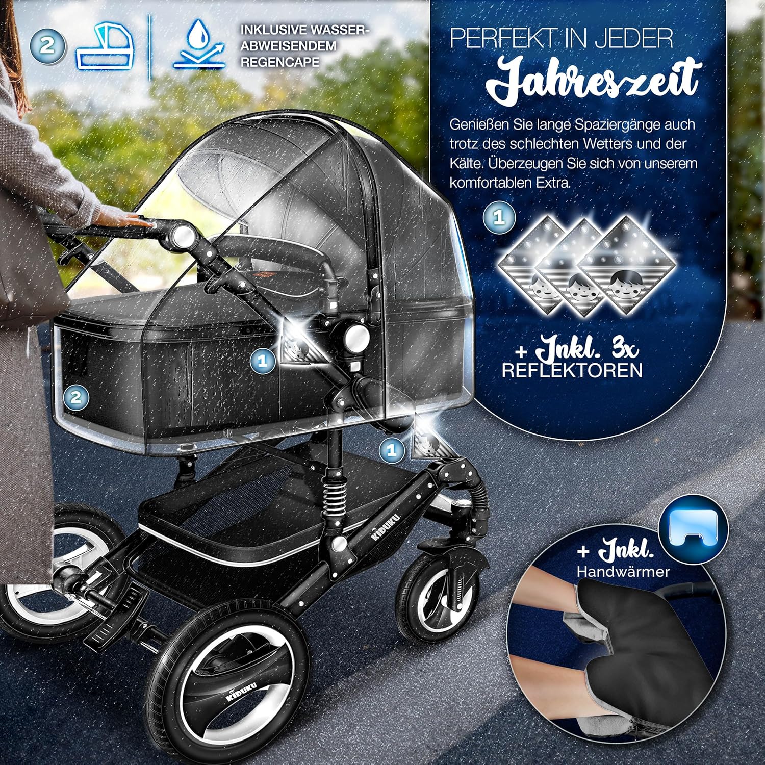 Thumbnail 3 de KIDUKU 3 in 1 Kinderwagen XXL Komplettset – Vollständiges Set mit Babywanne, Buggy, Sportsitz & Auto-Babyschale