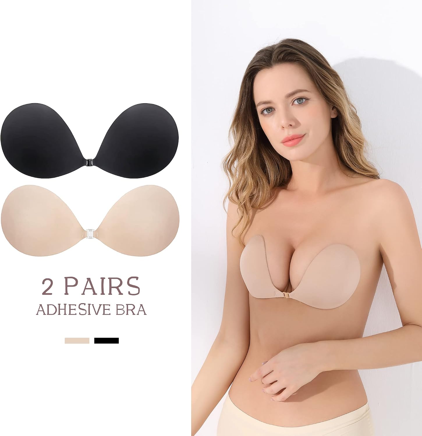 Detalle de MINIYA 2026 Push Up Sticky Bra — 2 Pack, Reusable, Backless & Strapless