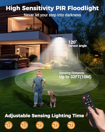 Detalle de vighep Security Lights Outdoor Motion Sensor — 30W LED PIR Floodlight with Remote, IP66, 230V