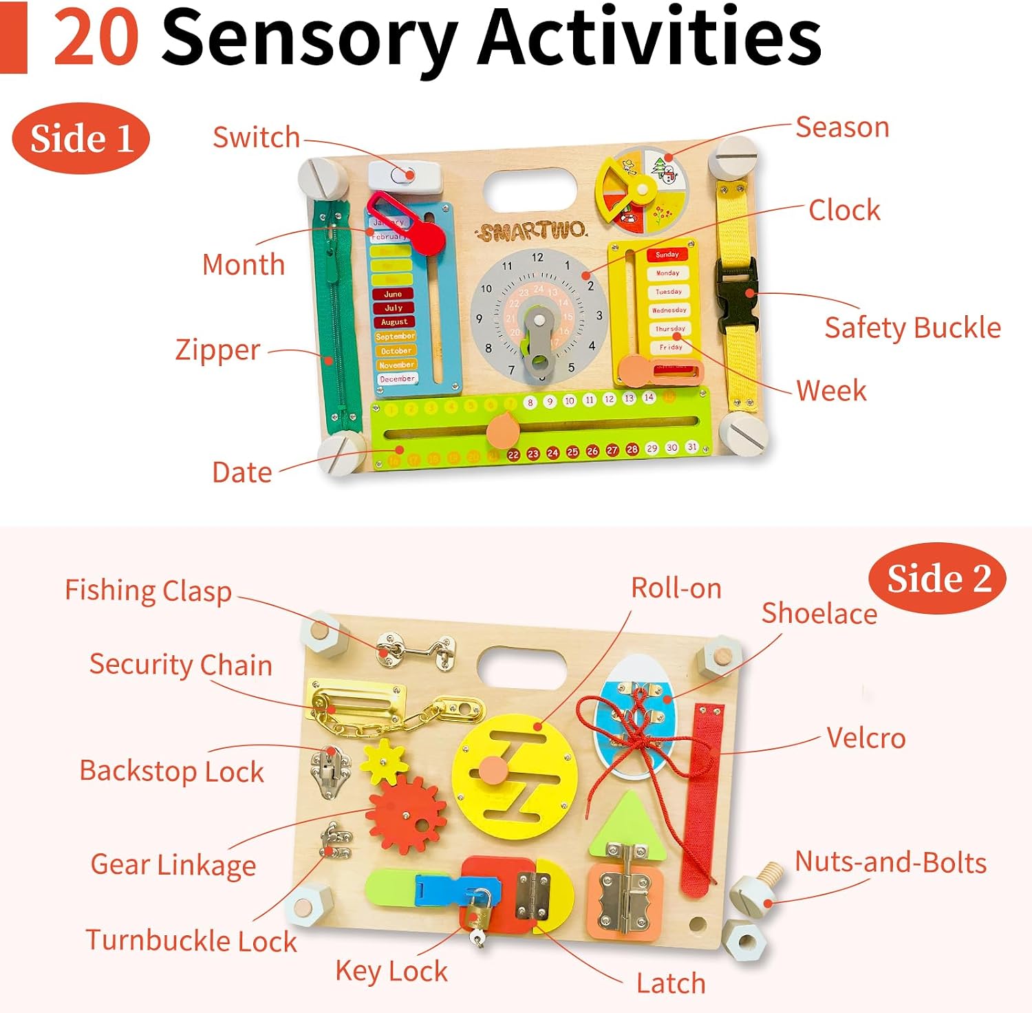 Thumbnail 3 de Toddlers Montessori Toy: Large Double-Sided Wooden Busy Board for Fine Motor Skills