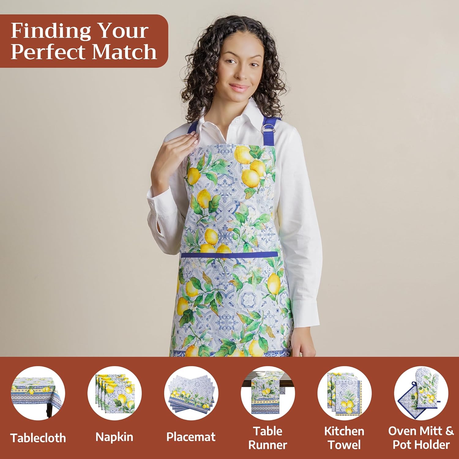 Thumbnail 3 de Maison d' Hermine 100% Cotton Apron with Pocket — Watercolor French-Style Chef Apron for Kitchen & Serving