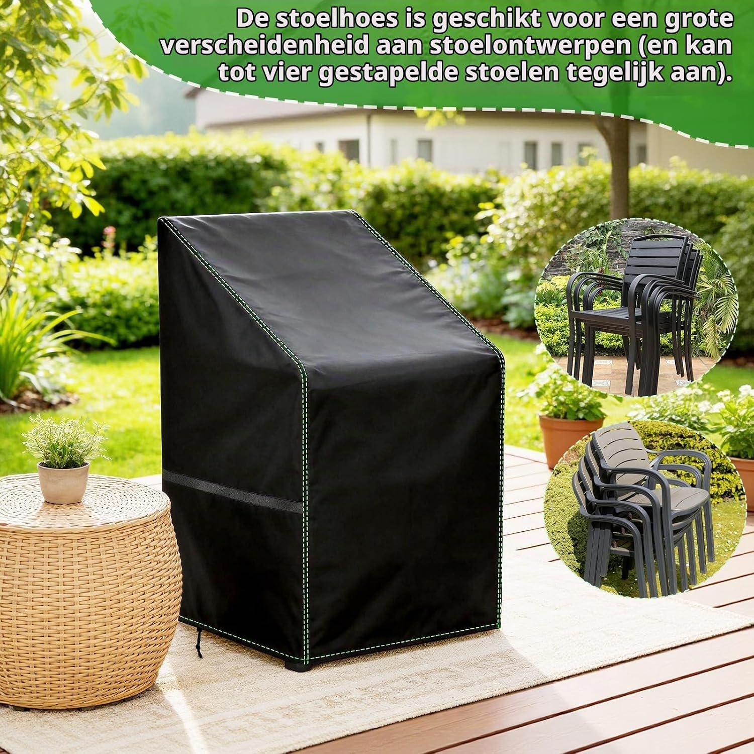 Detalle 2 de Zocipro HBT-G037 tuinstoelhoezen, 210D Oxford, waterdicht, verstelbaar, 2 stuks