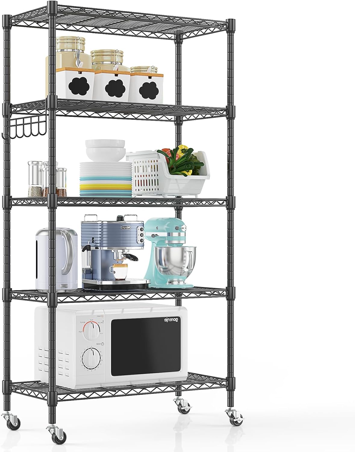 Detalle de Himimi 5-Tier Wire Shelving Unit on Wheels, Adjustable Carbon Steel Rack