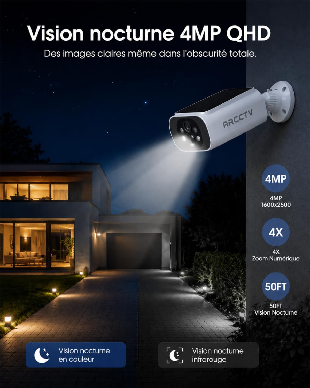 Detalle 2 de ARCCTV C3-bewakingscameraset voor buiten, op zonne-energie, 2K/4MP