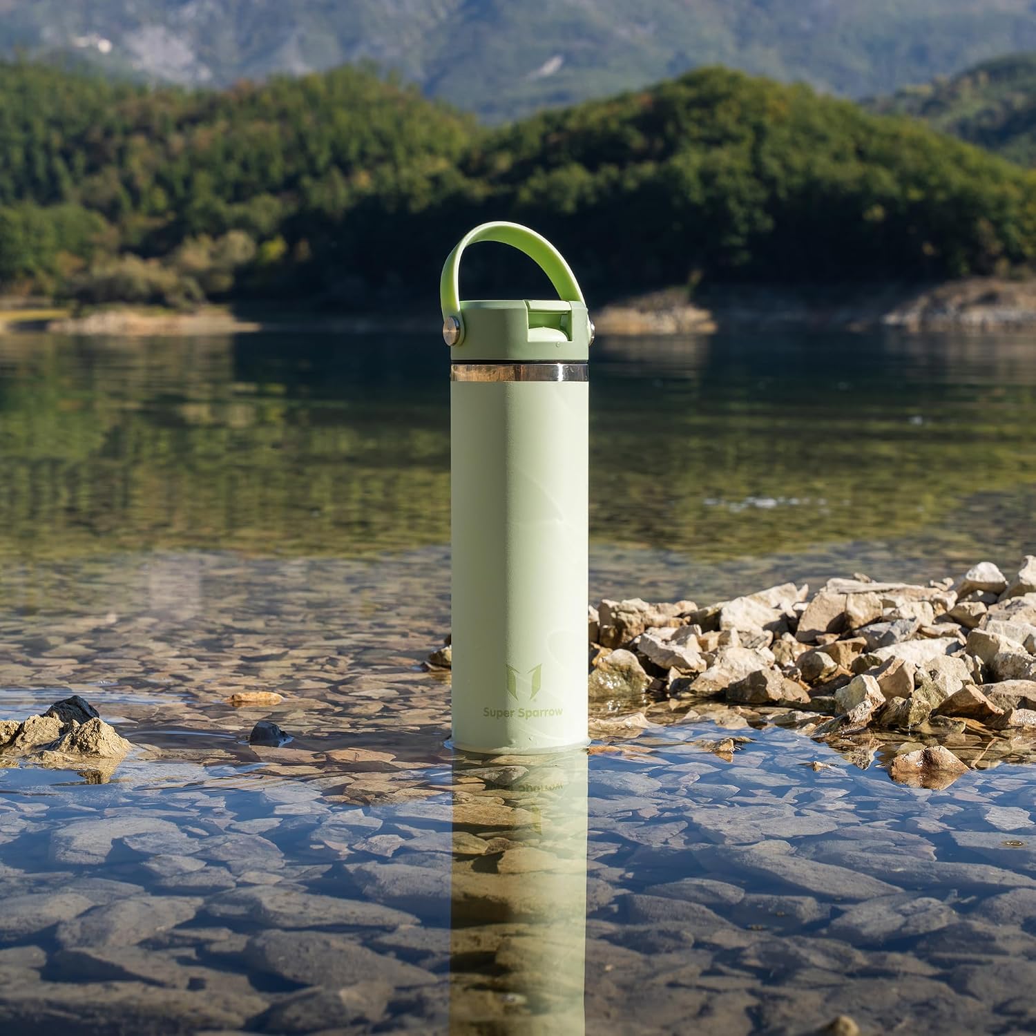 Detalle 2 de Super Sparrow Edelstahl-Trinkflasche 750 ml mit weiter Öffnung und SwivelSip – Thermosflasche mit Strohhalm