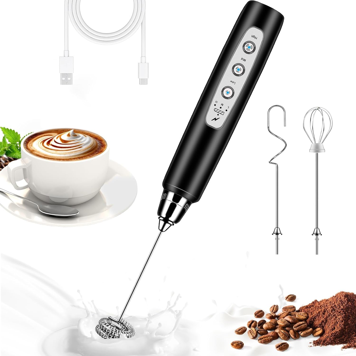 BSRGMS Milk Frother Handheld 3-Speed Electric Whisk