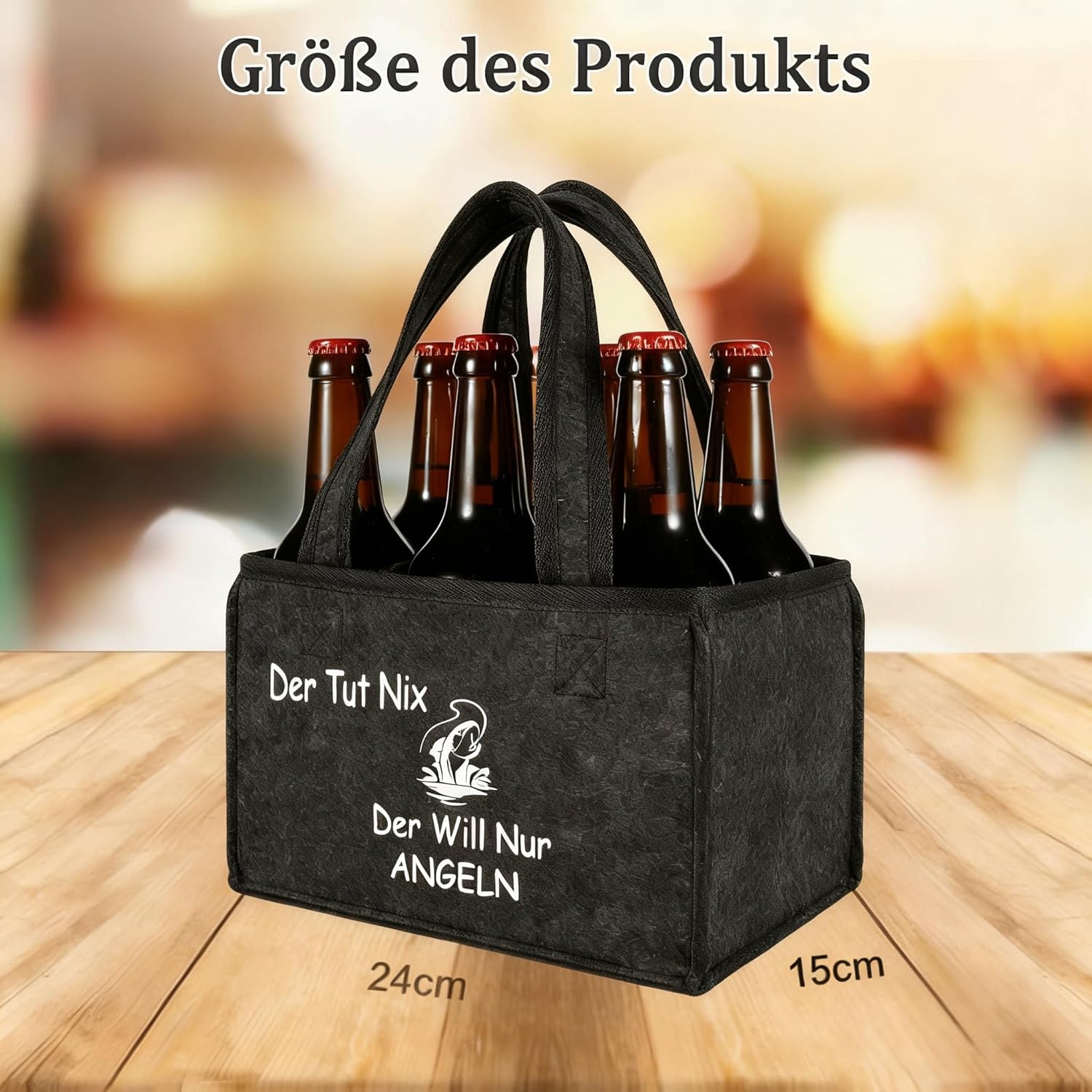 Detalle 2 de Senken Angeln Geschenke für Männer – Biertragetasche aus Filz, 6 Flaschen, personalisiert