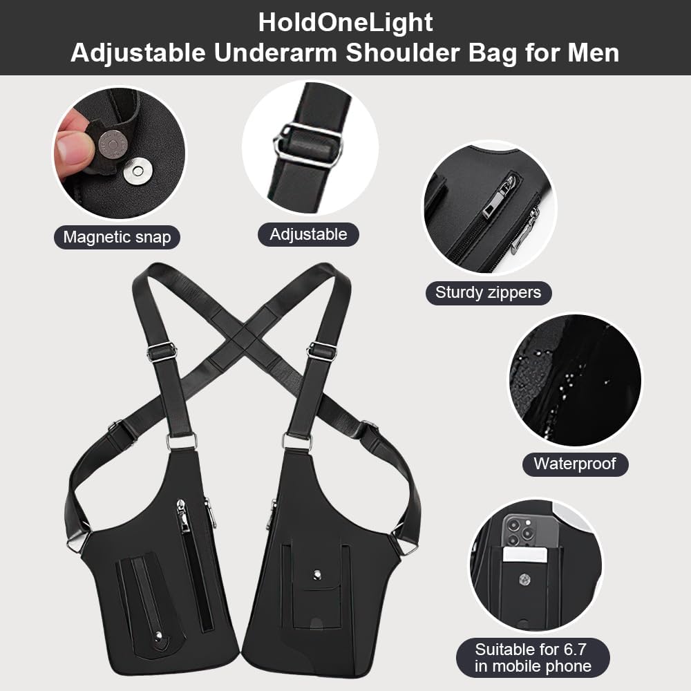 Detalle 2 de HoldOneLight Premium Faux Leather Underarm Bag – Anti‑Theft, Unisex Crossbody