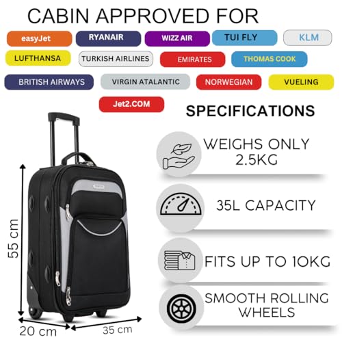 Detalle 2 de FLYMAX Cabin Suitcase 55x40x20 – Lightweight, secure carry-on for major UK airlines