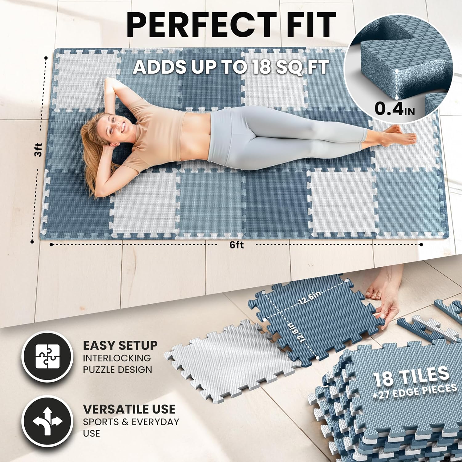Thumbnail 1 de Tappeto Palestra a puzzle in EVA per home gym: pavimento protettivo incastro (18 tappetini, circa 1,67 m²)