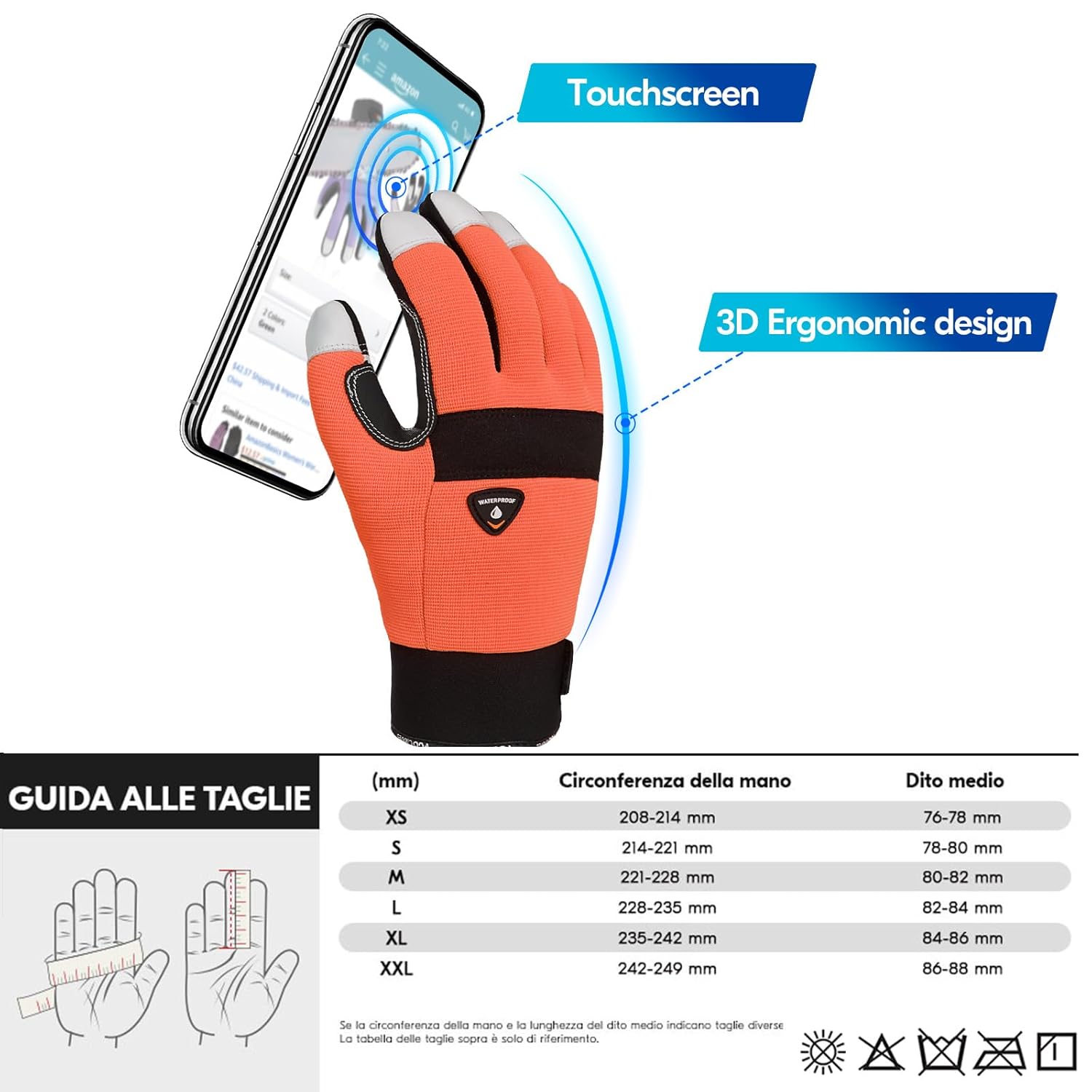 Thumbnail 5 de Vgo... Guanti per motosega impermeabili e termici con protezione antitaglio EN381-7 (taglia 8/M, arancio)