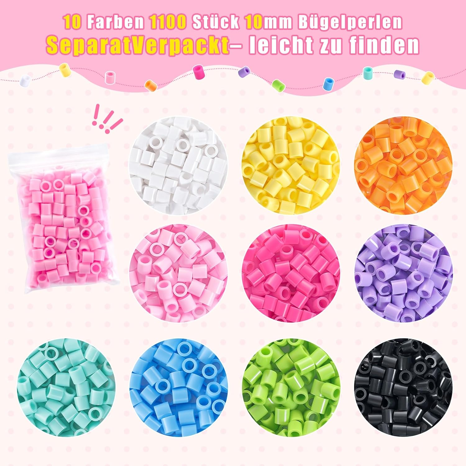 Detalle de Zefy 10mm Bügelperlen Set Maxi: 1100 XL Perlen, 4 Steckplatten und Geschenkbox (Pastell)