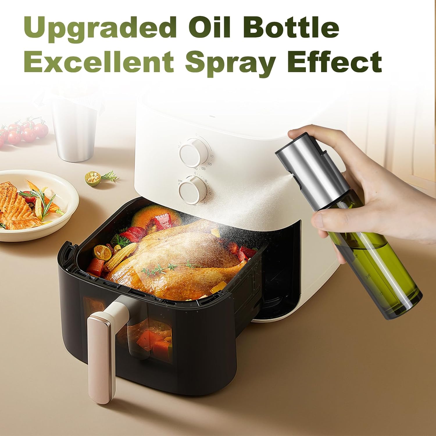 Detalle de Byitin 2PCS Oil Spray Bottle 100ML – Green UV Protected Glass with Large Stainless Funnel