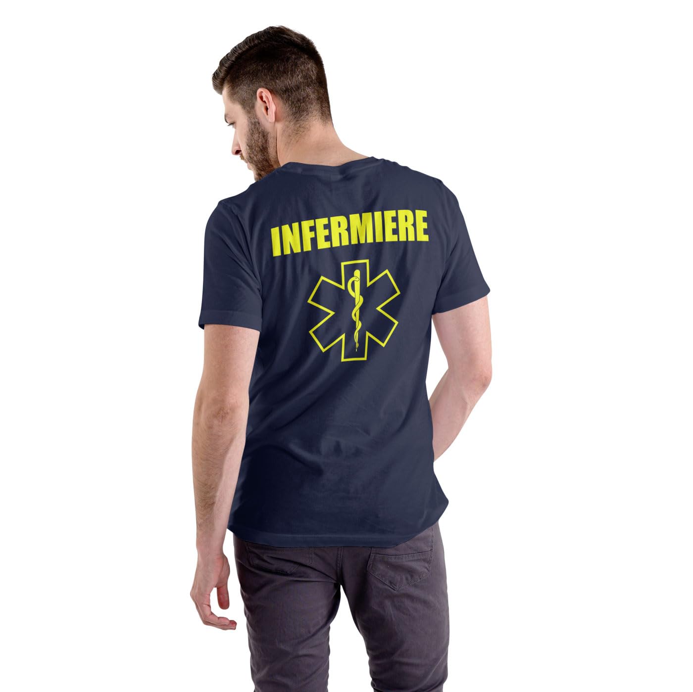 Thumbnail 2 de T-shirt in cotone per infermiere 118 soccorso con stampa fluo fronte e retro NM (Blu Navy, S)