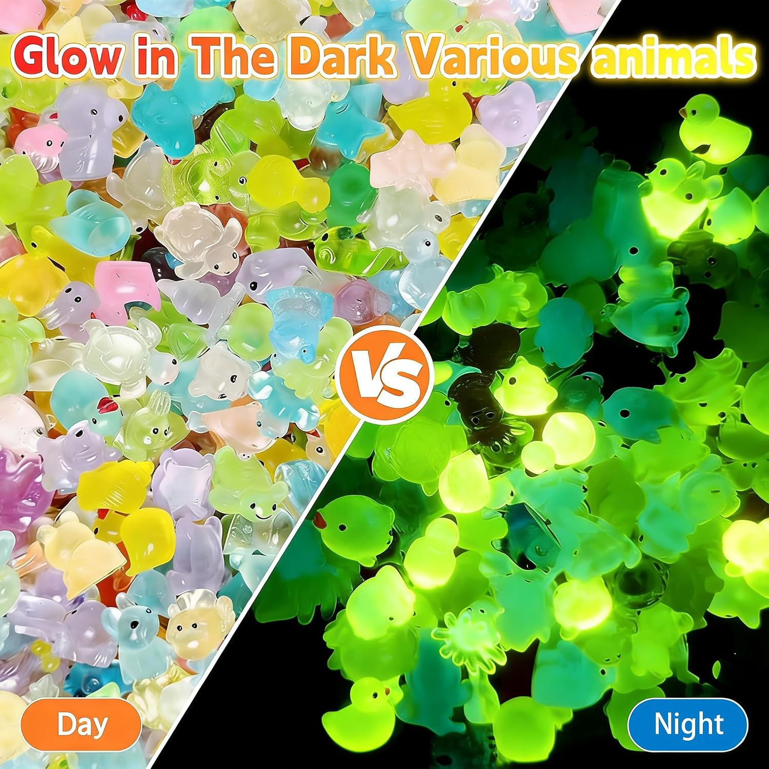 Detalle 2 de Eichopmen YGSZDW-MD-100 Glow-in-the-Dark Mini Resin Animals, 100-Piece Set